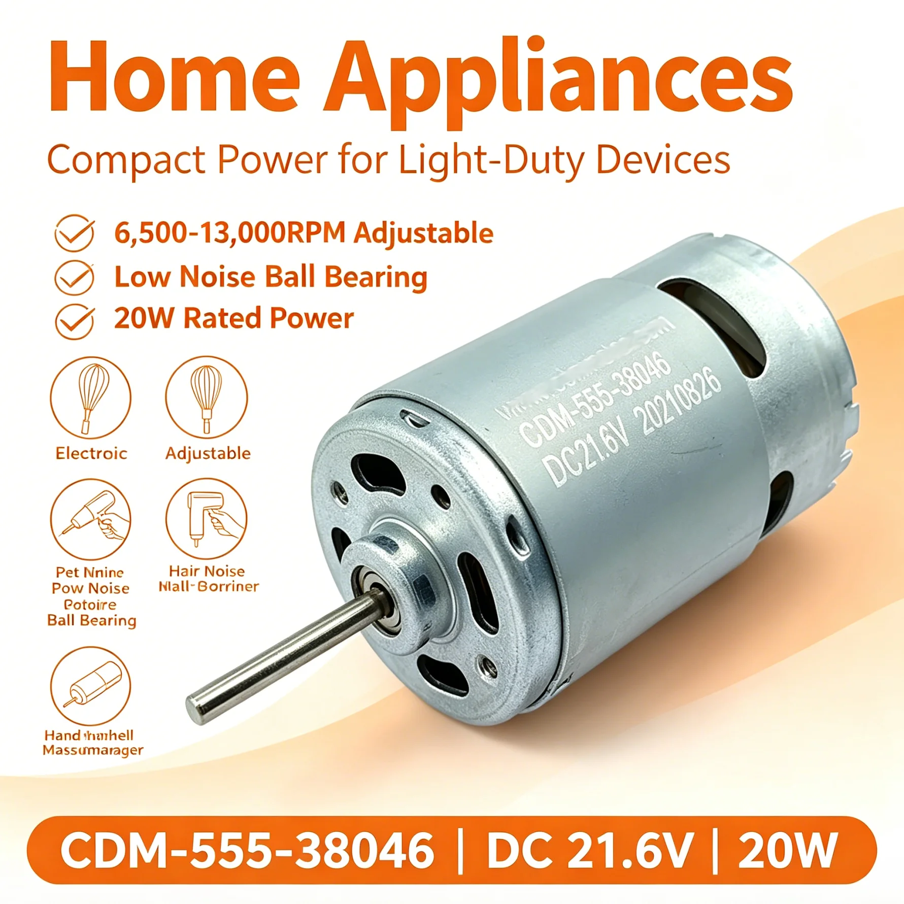 RS-555 Mini 36mm High Torque DC Motor 13000RPM Front Ball Bearing Carbon Brush Compatible with 12V 18V 21.6V 24V