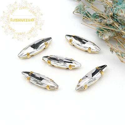 4x15mm 24Color Horse Eye Crystal Glass Sew-on Rhinestones Gold Bottom With Claws For Garment Jewelry Wedding Dress Shoe Bag Diy