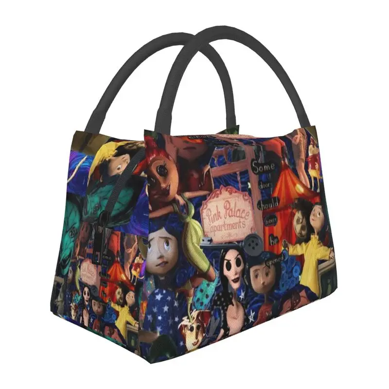 

Halloween Horror Movie Coraline Insulated Lunch Bags for Women Portable Cooler Thermal Food Lunch Box Outdoor Camping Travel
