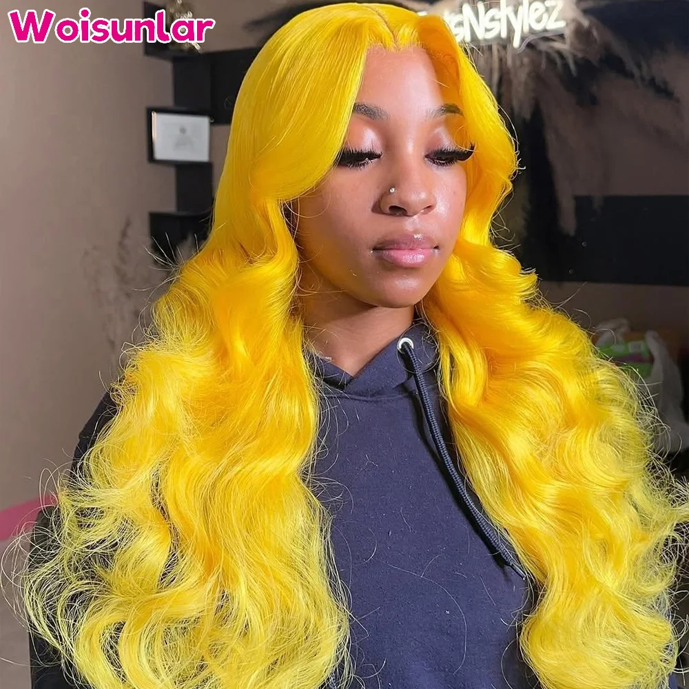 

34 inches Yellow Lace Frontal Wigs human hair 13x4 13x6 Transparent Lace Body wave 200 Density Black women Human Hair wig 100%