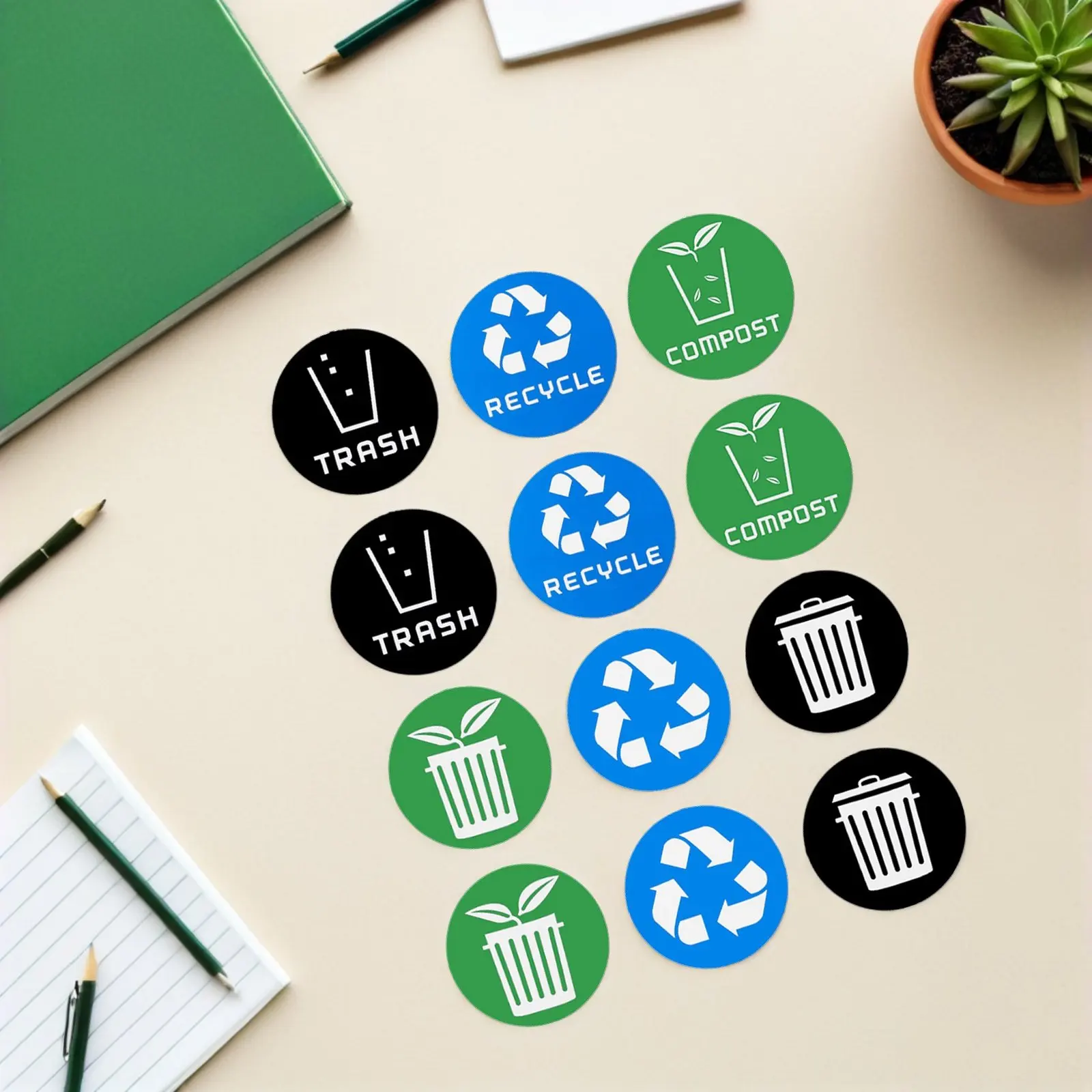 

Набор из 12 водонепроницаемых самоклеящихся этикеток из ПВХ для сортировки мусора, наклейки для утилизации отходов для дома и офиса