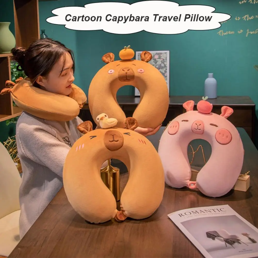 Cartoon Capybara Travel Neck Pillow Memory Cotton U-Shape Head Rest Neck Pillow Neck Protection Nap Pillow Soft Airplane Pillow