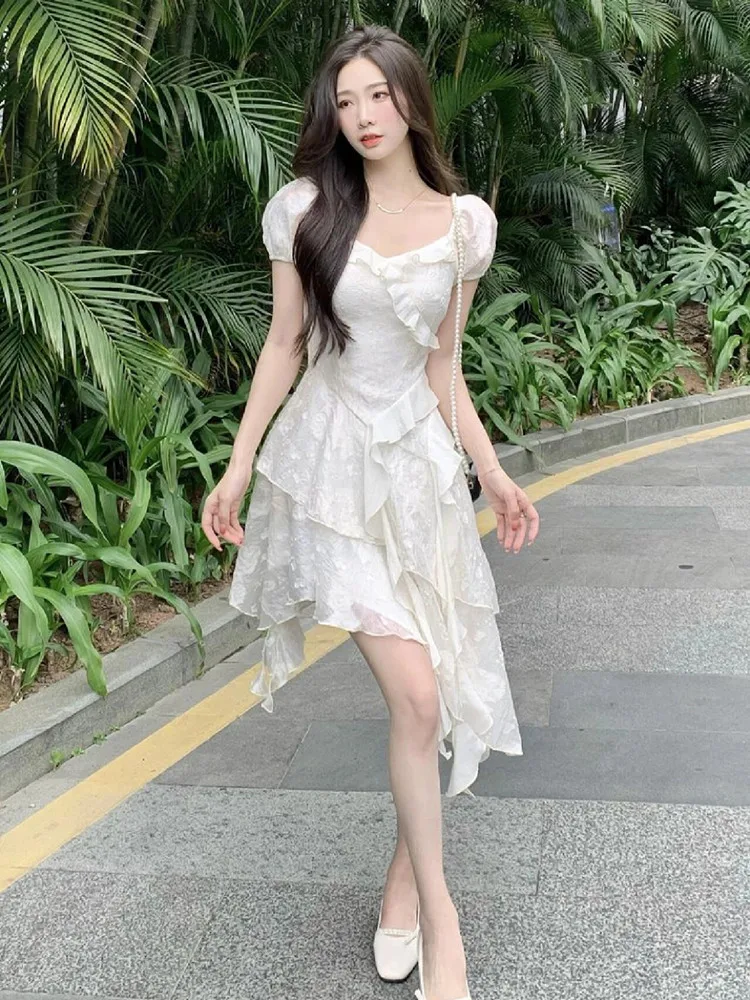 

Summer New White Square Collar Fairy Skirt Women's Dr Aosphere Sensation Pure Desire Sweet And Spicy Sle Princ Dr