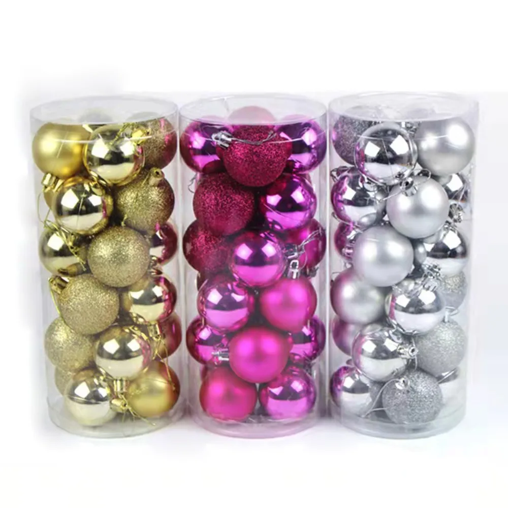 Christmas Decoration 3/4/6/8 Cm 24 Piece Christmas Tree Ball Hanging Decoration Bright Barrel Ball Electroplated Plastic Ball