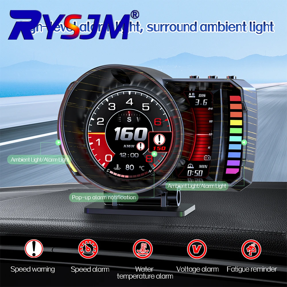 P28 OBD+GPS+RGB Heads Up Display Overspeed Warning Fatigue Driving Reminder with 15 Languages Gesture Switching Page