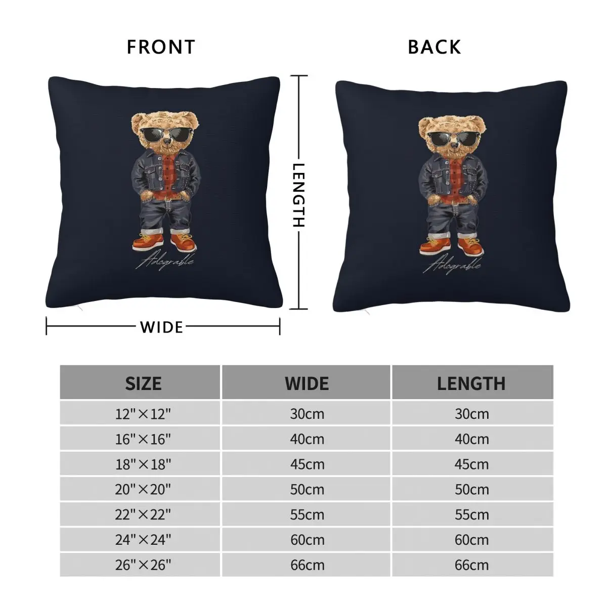 Hipster Cool Bear Square Pillowcase Polyester Linen Velvet Pattern Zip Decorative Throw Pillow Case Car Cushion Cover