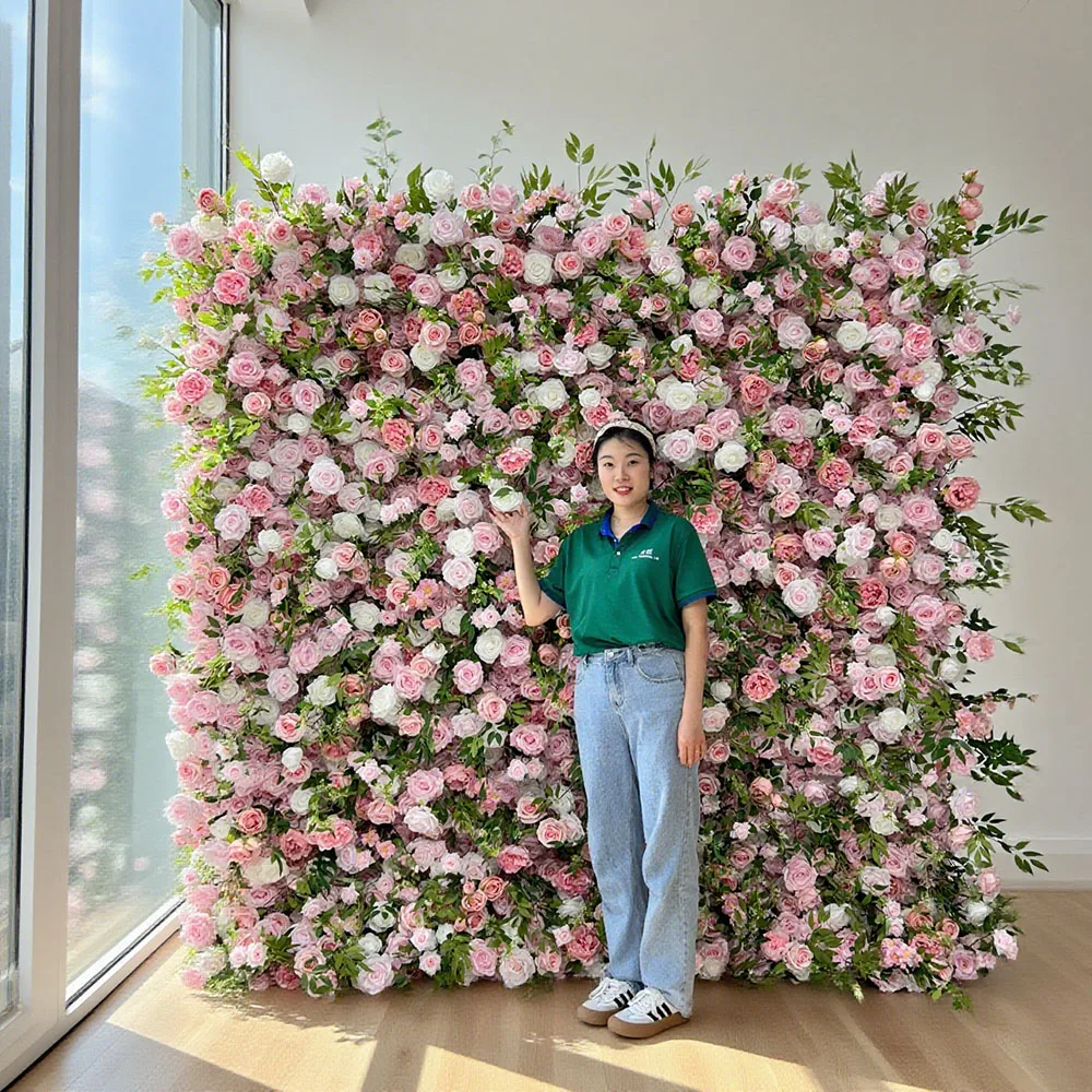 Wholesale Modern Classic Roll-Up Silk Flower Wall Backdrop With Customized Size & Color For Wedding Decoration Carton Packed