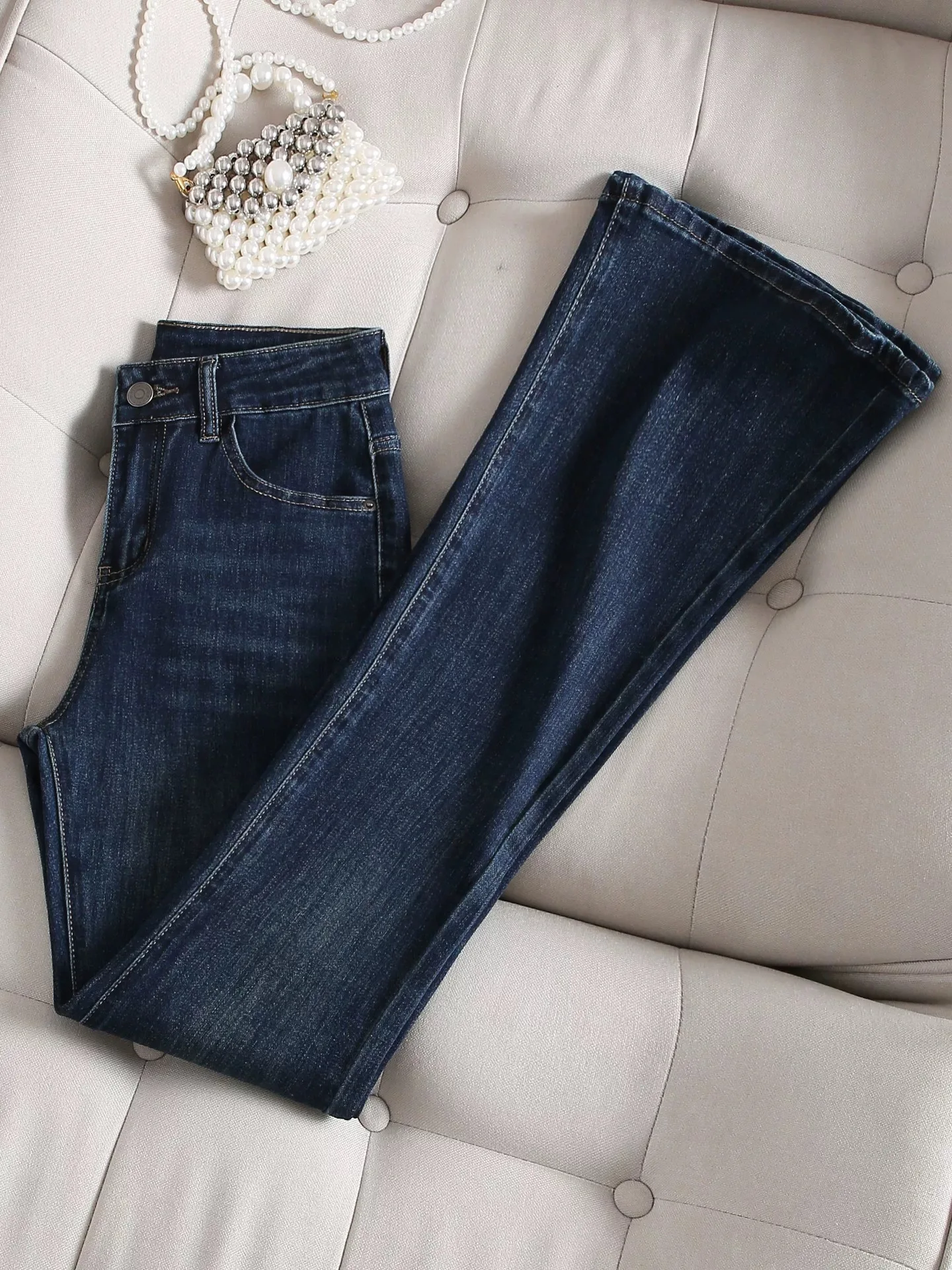 Slimming Blue Jeans Women's Spring Summer High Waist Bell Bottoms Micro Flared Long Pants Casual High Elasticity Denim Skinnies