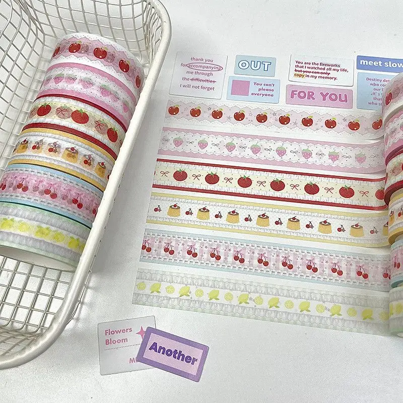 6pcs/Pack Sweet Girl Cheery Strawberry Cake Washi Tape Set Journal Scrapbooking Decorative Sticker Tape Material