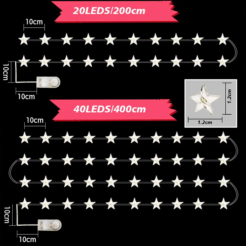 LEDスターフェアリーライト,寝室の装飾,屋内,結婚式,パーティー,休暇用照明,バッテリー操作,CR2032, 2m