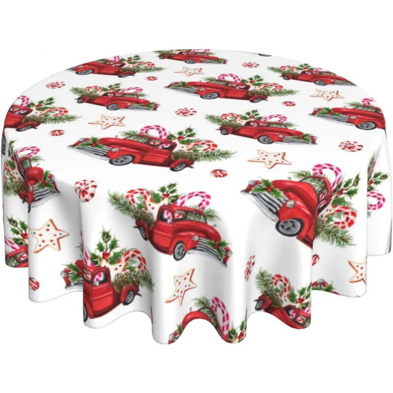 

Christmas Red Truck Round Tablecloth 60X60cm Winter Fir Branch Candy Vine Party Decorative Table Mat