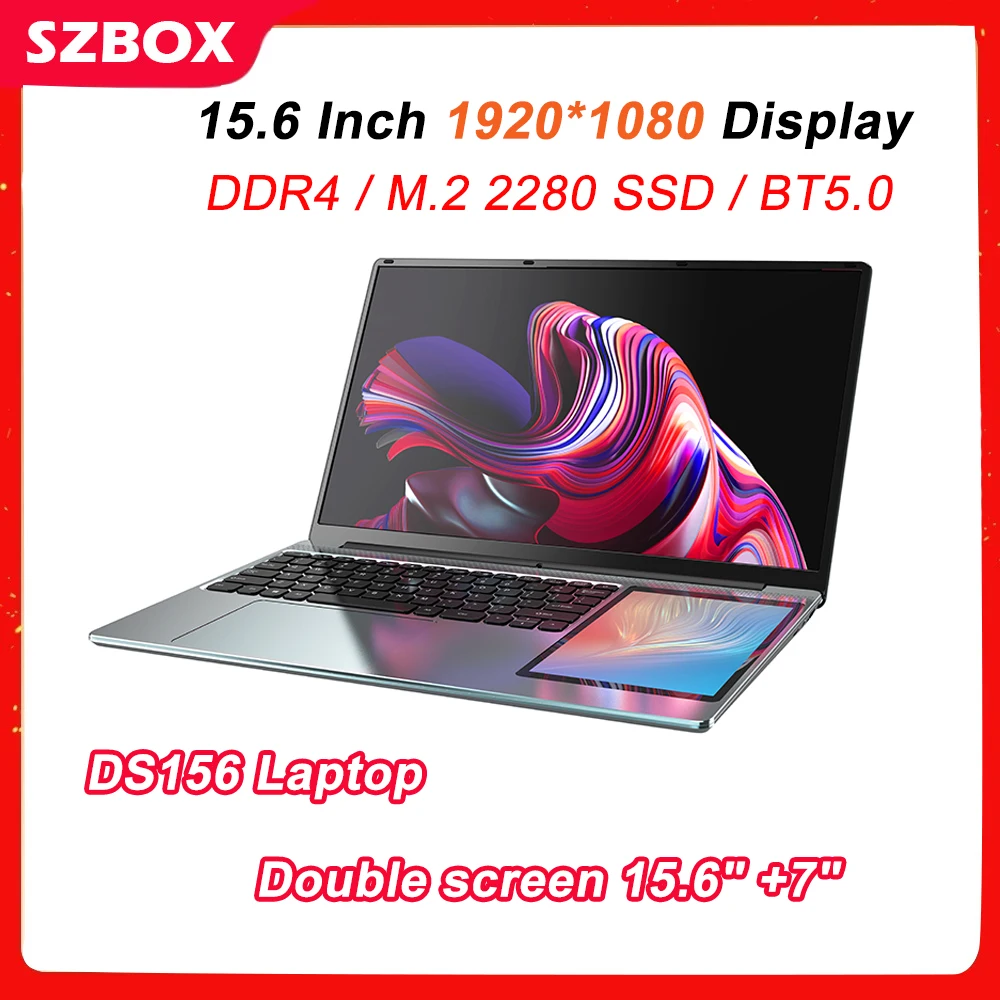 SZBOX DS156 15.6 Inch Double screen NoteBook Alder Lake N100 MAX Turbo 3.4GHz Laptop DDR4 BT5.0 M.2 SATA/NVME DIY Computer PC