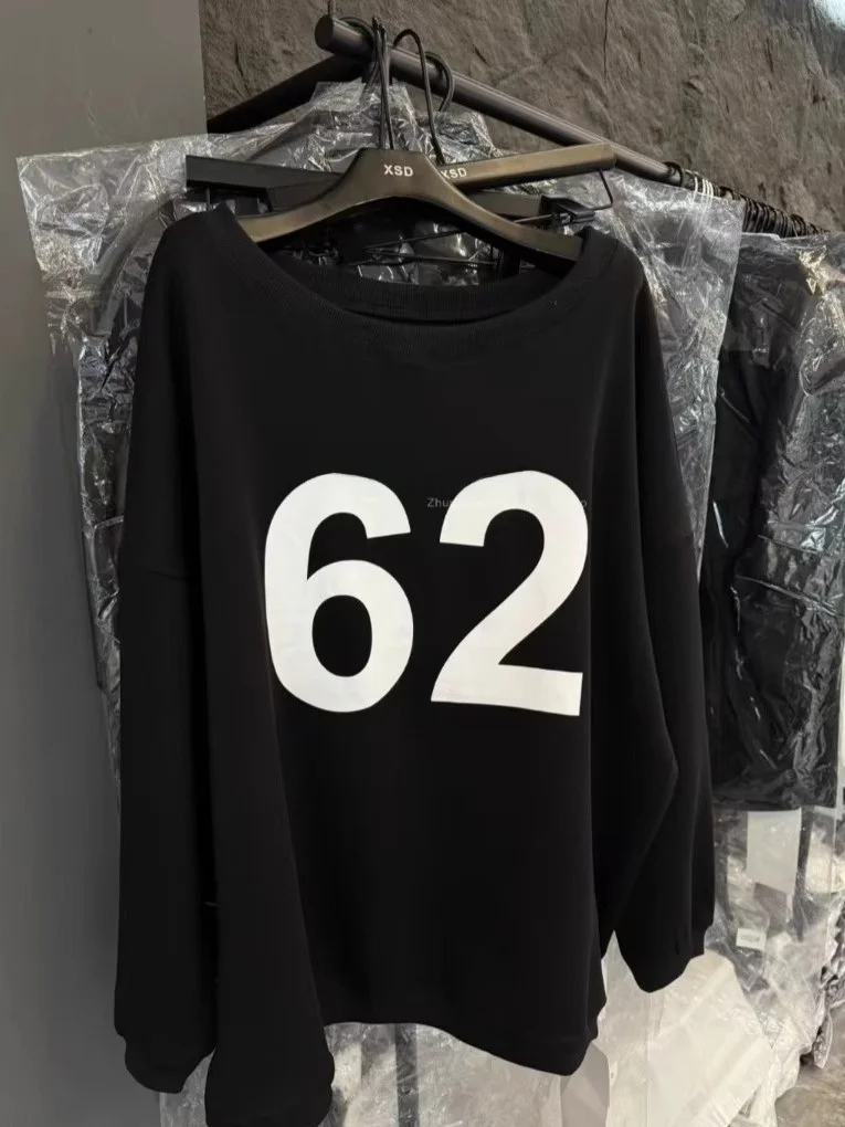 Outono inverno novo sle americano casual solto carta impressão oulder longo sve hoodie feminino topo faion versátil confortável