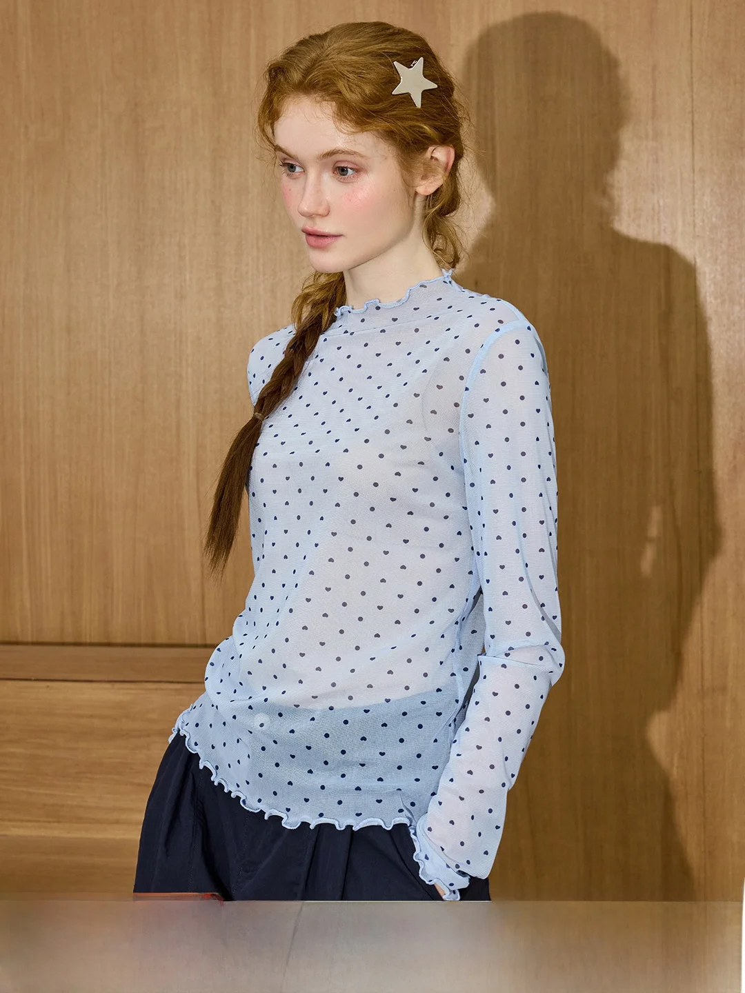 Coolhut Long Sleeve Base Shirt Women's Slim Fit Polka Dot Wood Ear Design Girl's Style Versatile Slimming Personality Top
