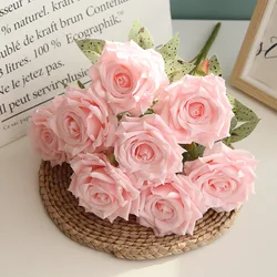 Silk Pink Rose Bouquet Artificial Roses  Wedding Bride with Flower Home Living Room Bedroom Garden Flower Arrangement Decoration