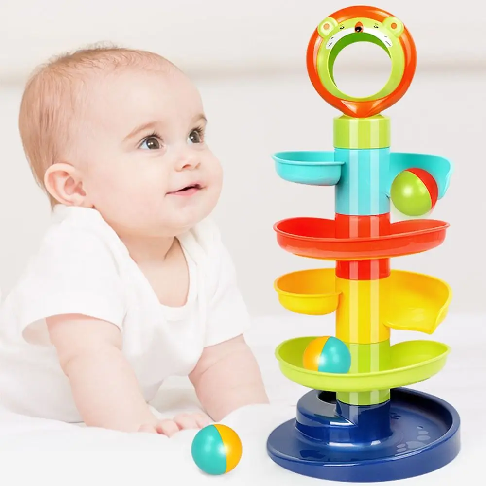 Plastic Rolling Ball Pile Tower Lion Ball Sliding Ball Tower Toy Early Education Toy Montessori Sensory Toys Rotating Track Toy