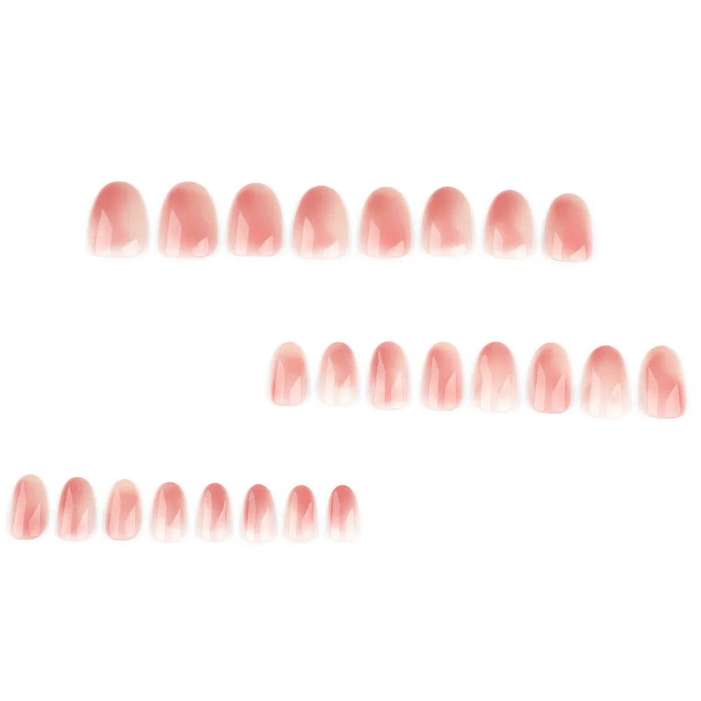 24pcs Ombre Press on Nails Short Oval Blush Nude Pink Fake Nails Reusable Gradient Full Cover Stick on Nail for Women Manicure view 2