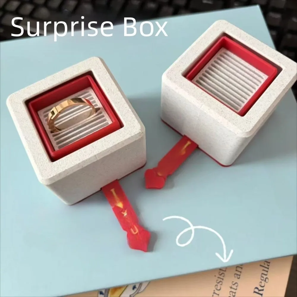 3D Printed Creative Flip Ring Box Storage Romantic Pull Out Jewelry Box Rotating Compact Jewelry Packaging Box Christmas Gift