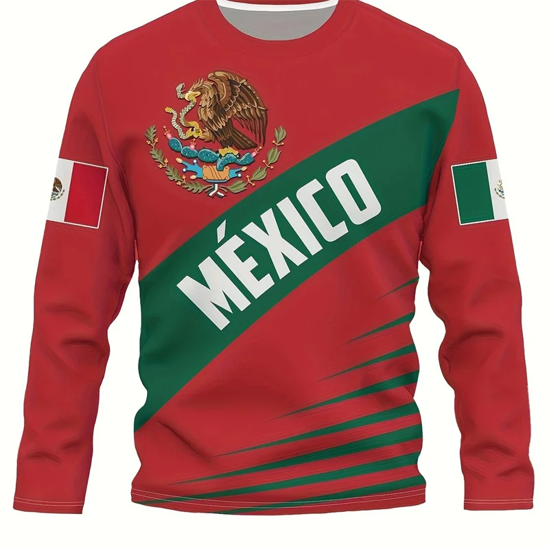 Mexico Eagle Print T Shirt For Men Fashion Comfortable Cotton Long Sleeve T-shirt Casual O-neck Pullover Autumn Loose Men's Tops