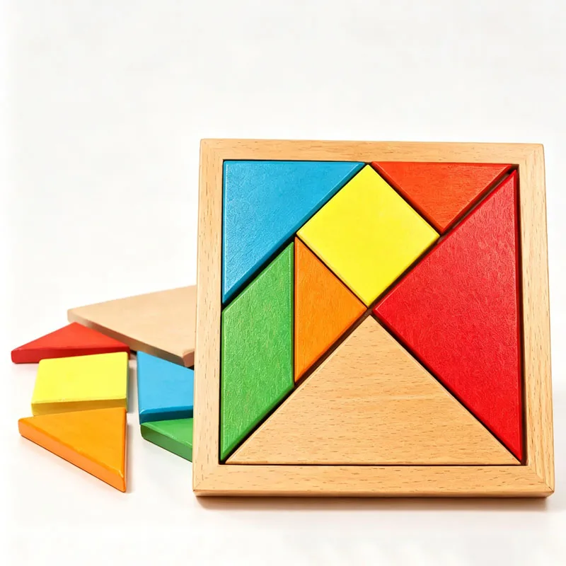High Quality Wooden Tangram Puzzles For Kids Brain Teasers 3D Logic IQ Game Geometric Blocks Montessori Educational Toys