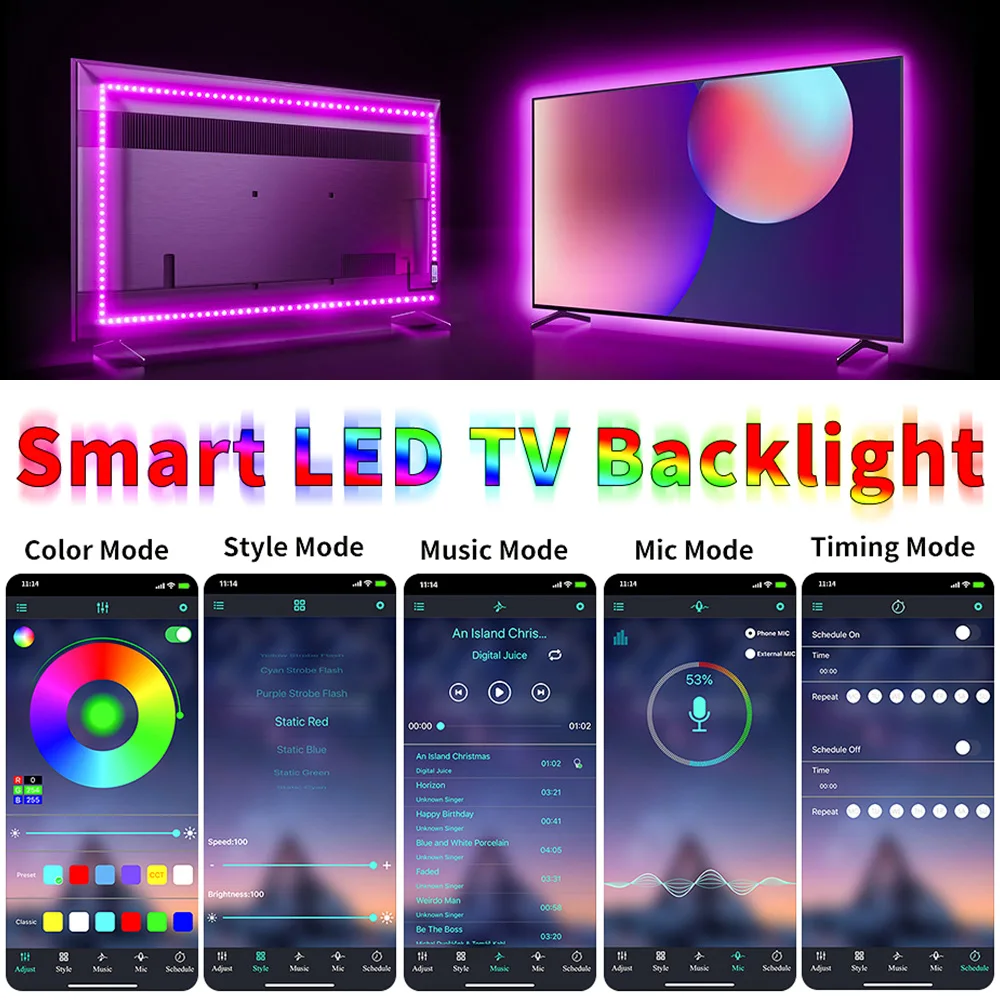 USB LED Strip Lights APP Control Color Changing 3535 RGB Led Light Flexible Lamp Tape for Room Decoration TV Backlight