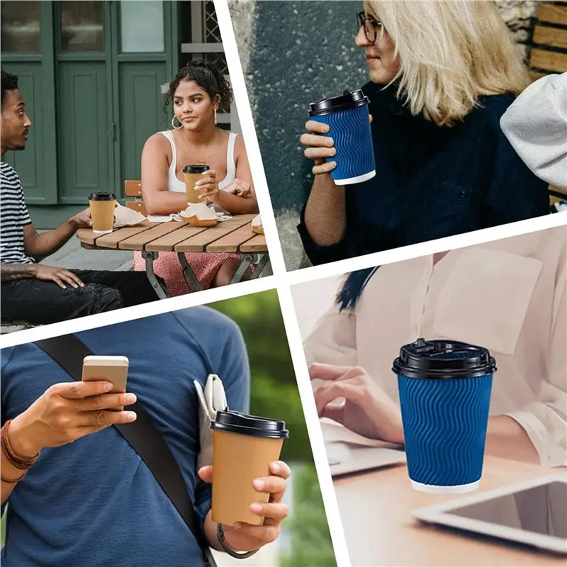 ABKW-400Pcs Count Coffee Cup Lids, 3.54Inch Disposable Plastic Lids For 10Oz, 12Oz, 16Oz, And 20Oz Paper Cups Black