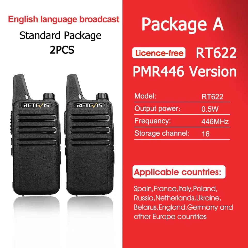 Retevis RT622 Mini Walkie-Talkie 2 Stück PMR446 Tragbares Zweiwege-Funkgerät PTT Walkie-Talkies Kommunikationsfunkgerät für Restaurant Hotel