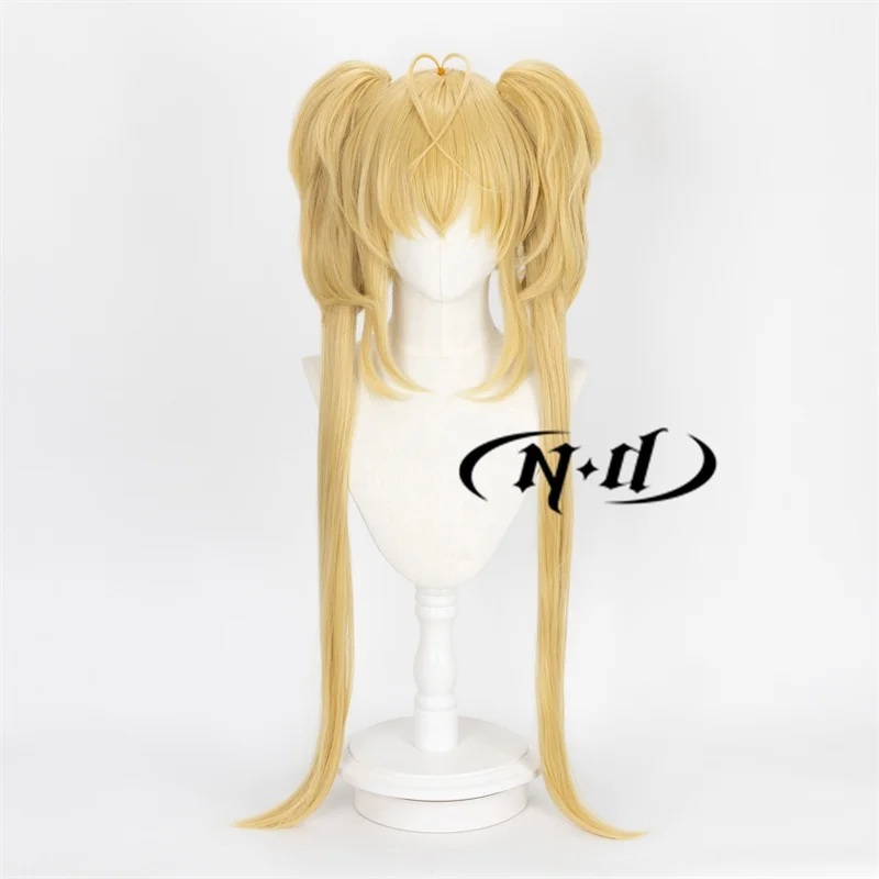 شعر مستعار طويل أصفر ذهبي ، مقاوم للحرارة ، شعر اصطناعي Kanekalon ، شعر مستعار أنيمي ، شوجو ، شارا ، تسوكيياوتاو تأثيري ، حزب المعرض