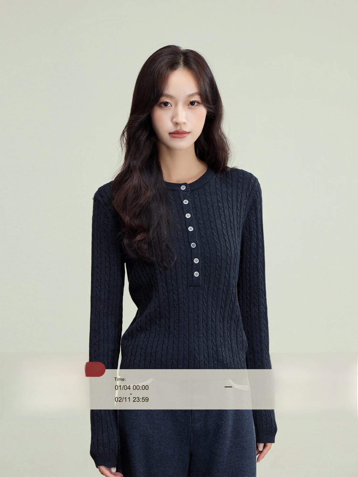 

Slim Fit Pure Color Knitwear Henry Collar Ladies Top High End Feeling Autumn Winter Long Sve Casual Sle Polyester Blend