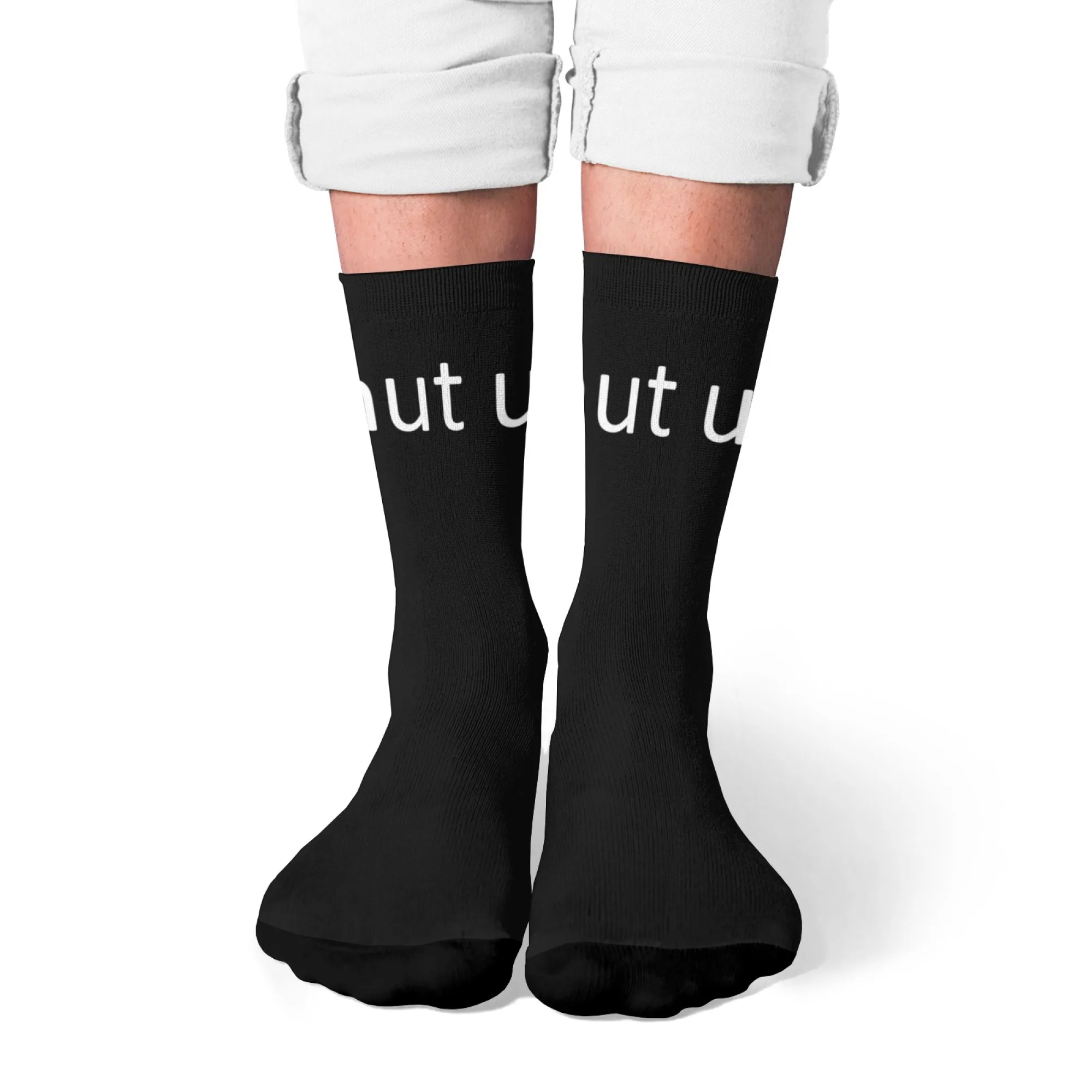 Personal Slogan Socks Slogan Mid-Tube Socks 1 Pair Fashionable and Simple Black Socks for Men and Women Suitable for Daily Wear