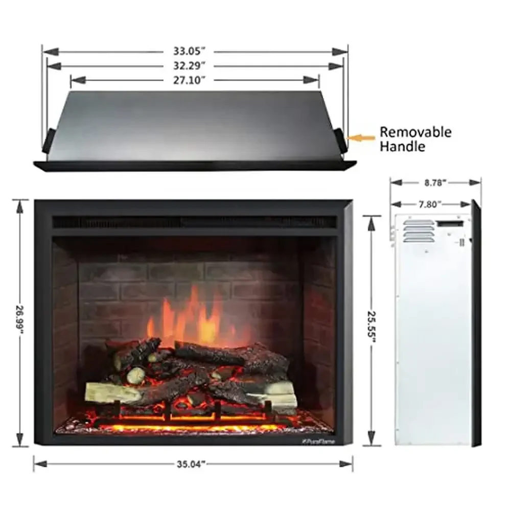 Electric Fireplace Insert with Fire Crackling Sound Remote Control 750/1500W 33