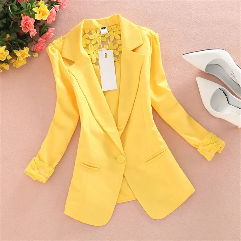 2024 New Women's Blazers Notched Collar Business Suits Female Work Office Ladies Lece Hook Flower Casual Blazer Outerwear B234