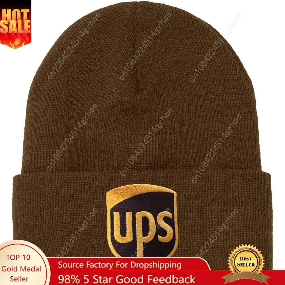 

Brown United Parcel Service Official Style Color Embroidered Patch Front Khaki Brownn Beanie Knit Cap Winter Hat