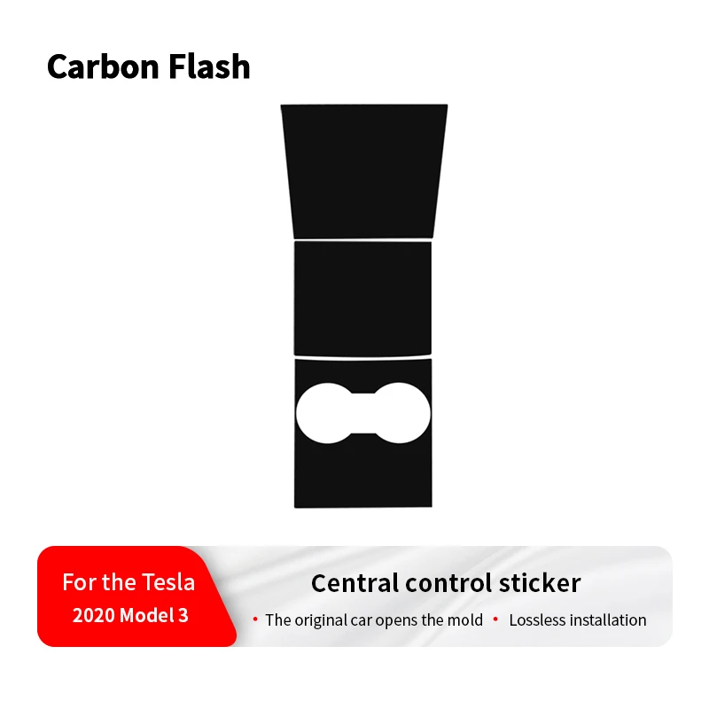 2PCS Carbon Flash Matte Black Wood Grain Console Film for Tesla 2017-2020 Model 3/Y – Center Console Protector Sticker