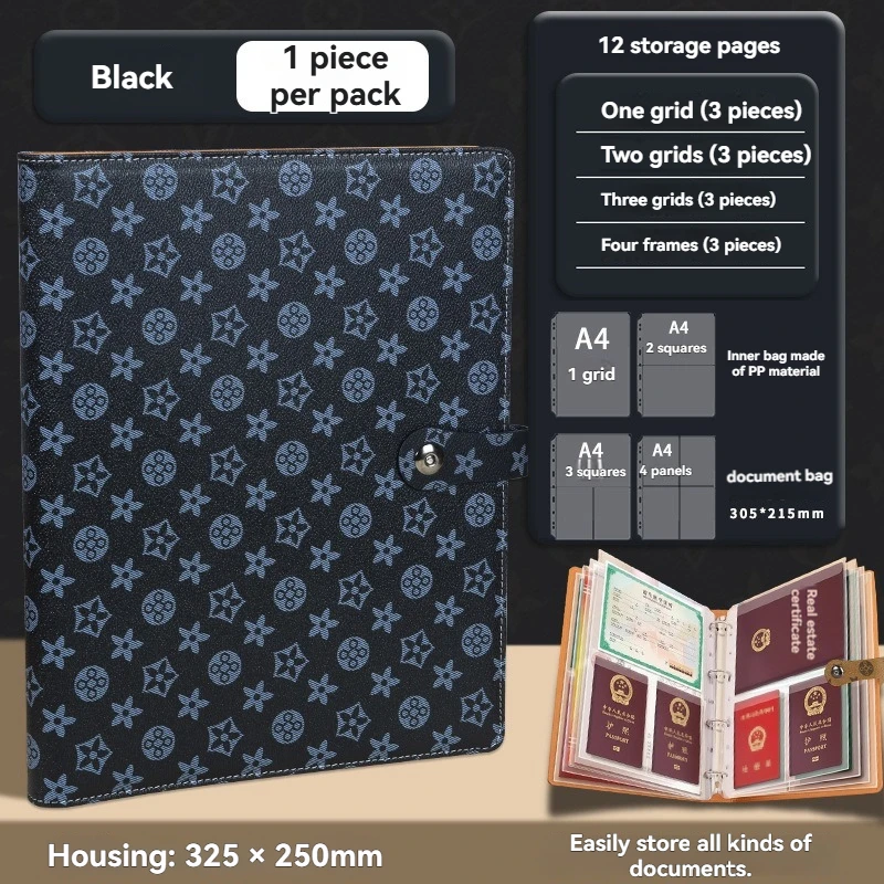 Immagine 6: 1 Pezzo Libro Portadocumenti Domestico A4, Borsa Porta Documenti Ispessita con Motivo, Libro Porta Carte con Chiusura a Occhio di Gatto, Libro Porta Documenti