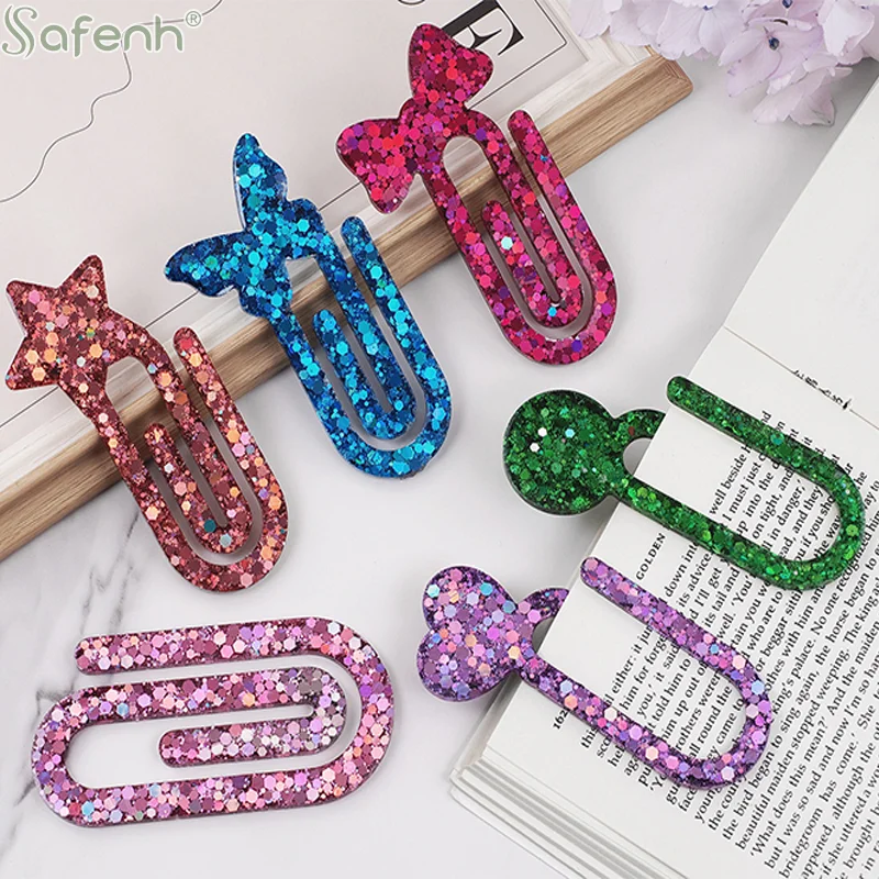 1 قطعة مشبك ورق سيليكون الإشارات المرجعية قالب المجوهرات-قوالب المرجعية الراتنج DIY بها بنفسك لصنع الحرف اليدوية ، قوالب الصب مشبك كتب لطيف قابلة لإعادة الاستخدام