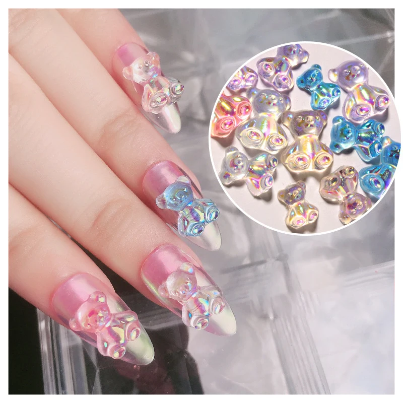 1/2/3PCS Crystal laser Illusion Aurora shell flowers butterfly bear Nail Jewelry Paillette Manicure Nail decoration nail