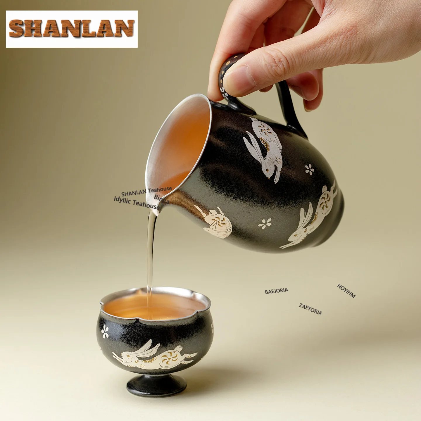200ml Ink Shadow Rabbit Leap Silver-plated Tea Pitcher Pour Tea Cha Hai Dispenser Justice Cup Fair Mug Tea Ceremony Supplies