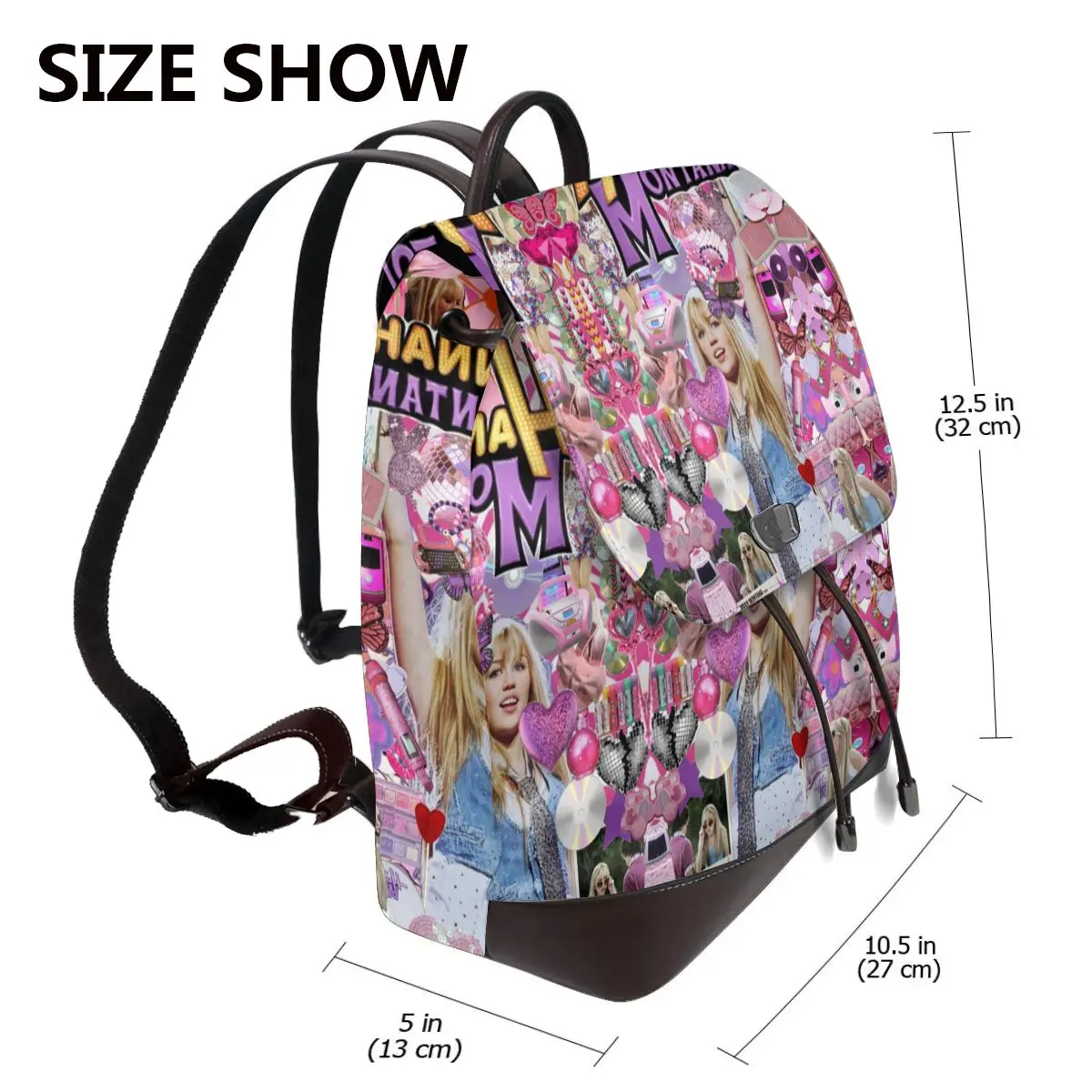 New Women's Multifunction Hannah Montana Collage Backpack Casual Leather School Bag For Girls Fashion Travel Shoulder Bag