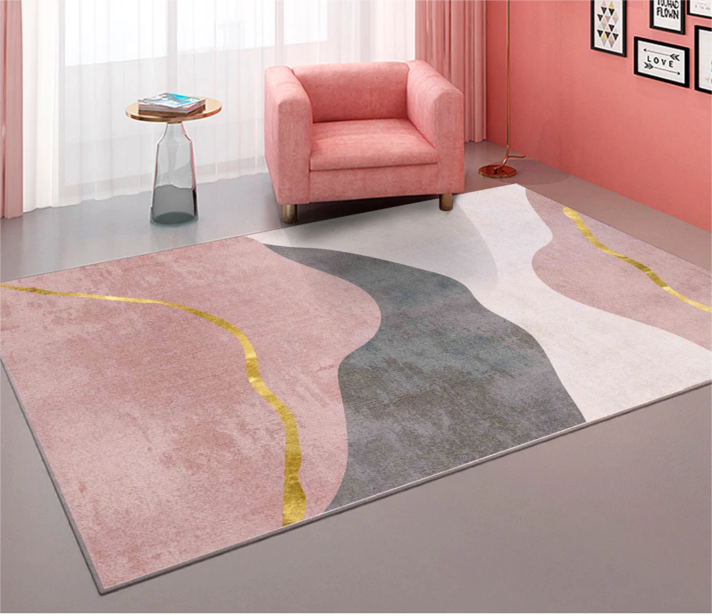 

VIKAMA Modern Simple Pink Living Room Carpet Home Decor Girls Bedroom Bed Blanket Large Sofa Coffee Table Cloakroom Floor Mat