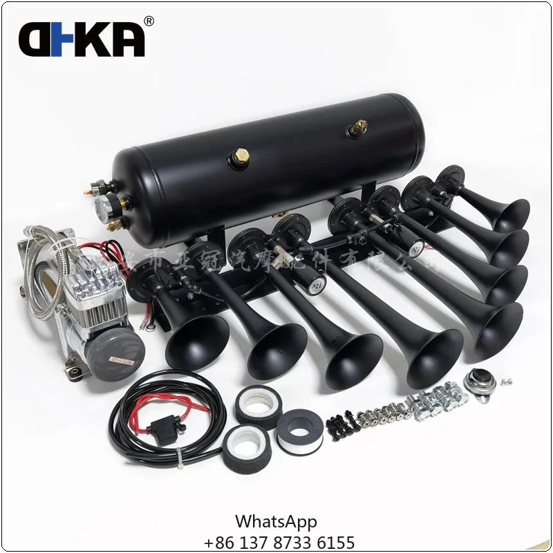 

12V 8 Pipe Trumpet Air Horn With Light And 12L Big Air Pressure Compressor Tank Kit For Truck Boat Train AS192+AS097ABDUAL