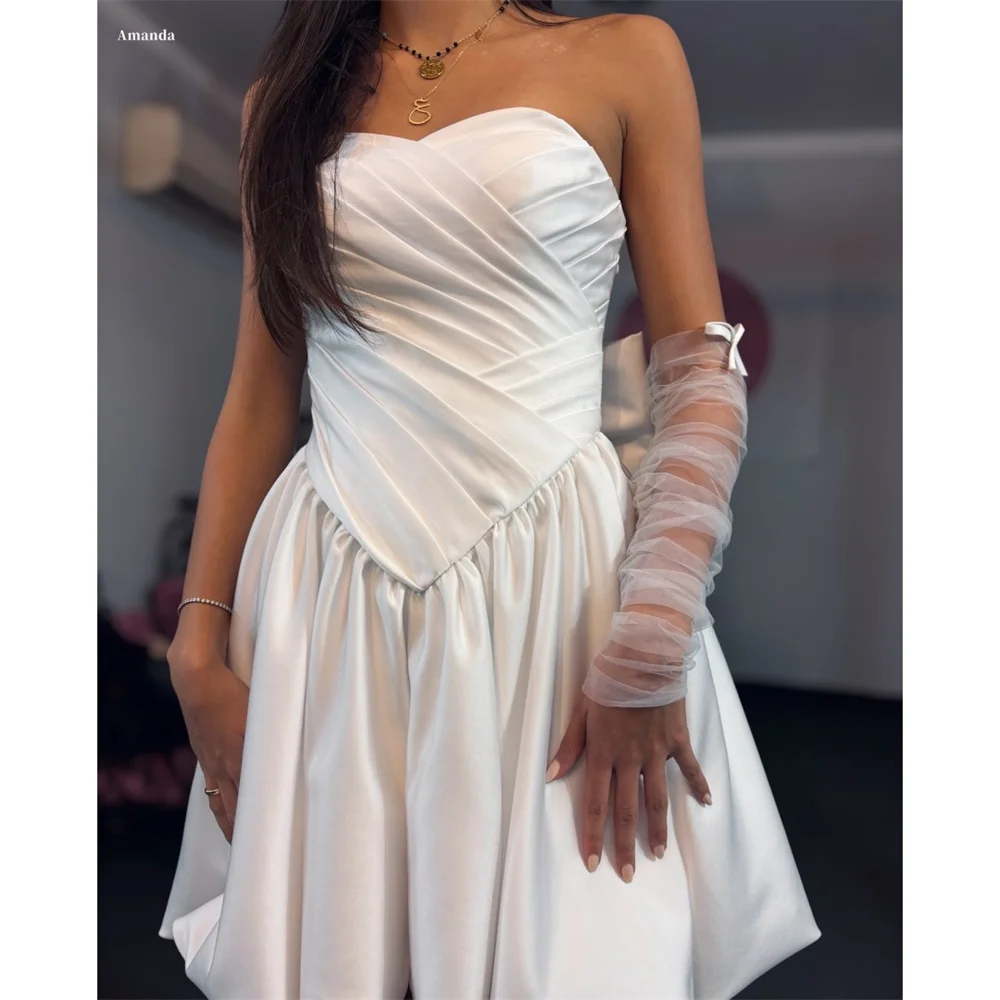 

Amanda Customized Tiered Ruffle Ball Gown Mini Prom Dresses Mesh Cuff Strapless vestidos de noche Sleeveless Formal Evening