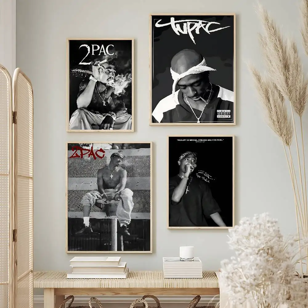 Iconic Rapper Tupac Shakur Posters Premium Self-Adhesive No Residue Wall Sticker for Home Office Bar Decor