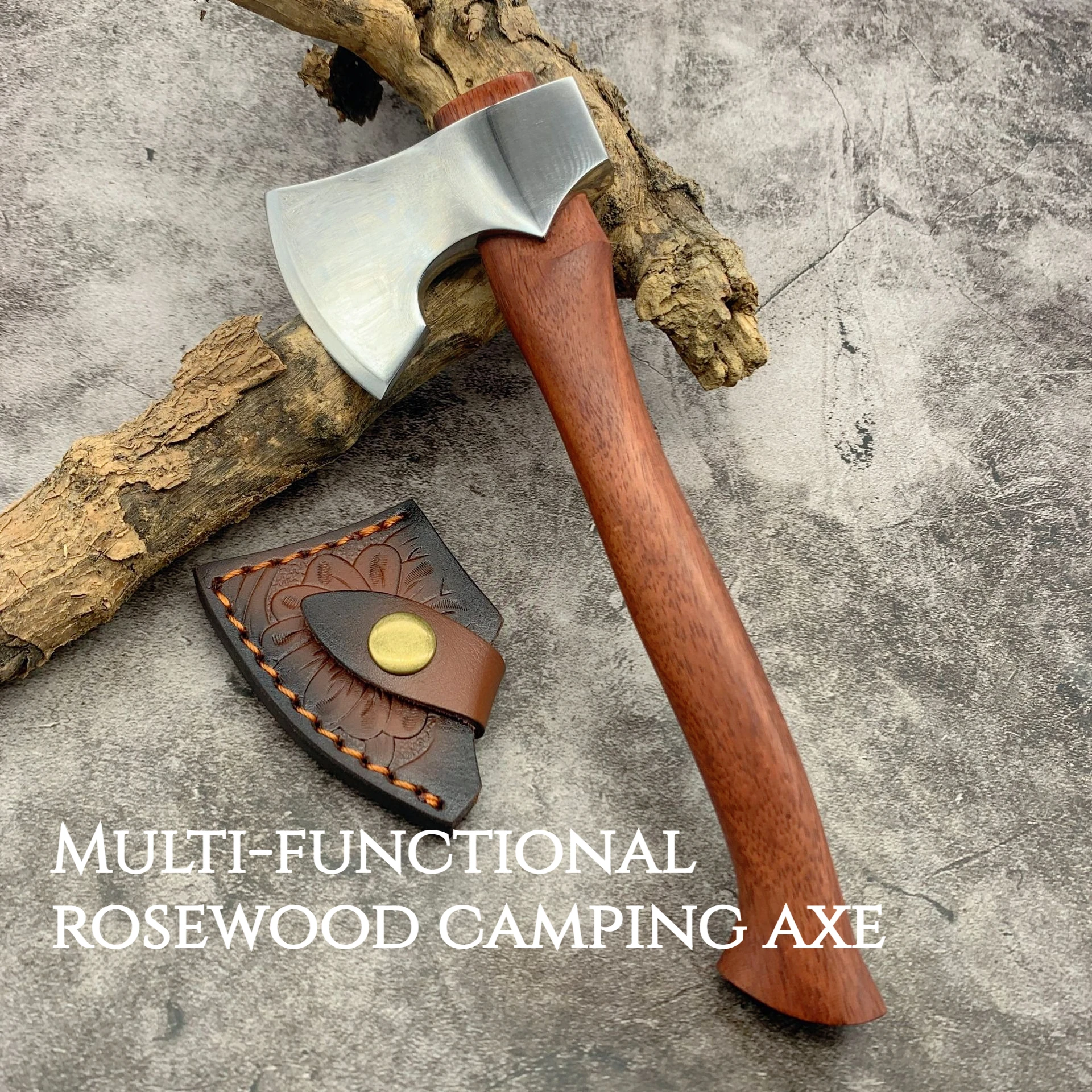 Outdoor Multi-functional Rosewood Camping Axe Log-splitting Wood Chopping Axe Camping Axe Vehicles Camping Woodworking Tools