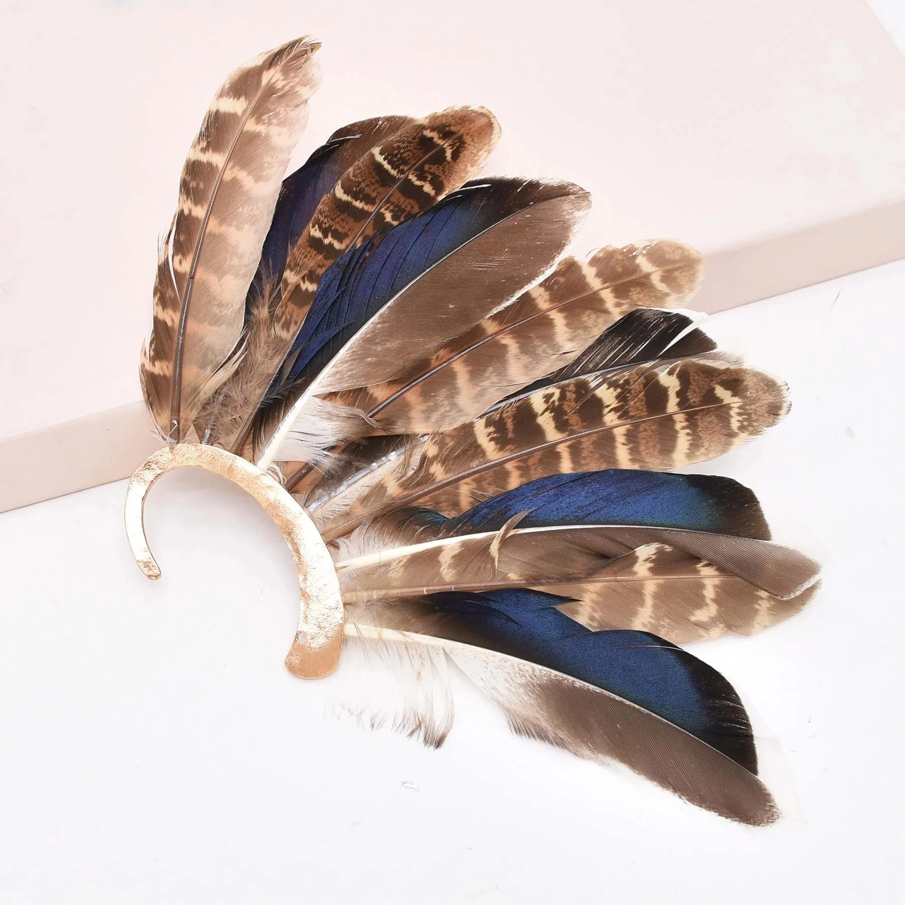 1PCS Afcian Gypsy Left Large Exaggerate Nature Colorful Feather Ear Clip for Women or Men Dance Party Travel Jewelry Accessories