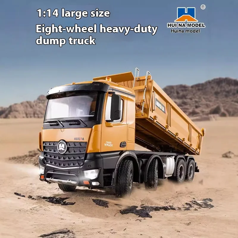 Huina 536 12 Channel 1:14 Alloy Remote Control Engineering Vehicle 8-Wheeled Heavy-Duty Construction Dump Truck With Lights