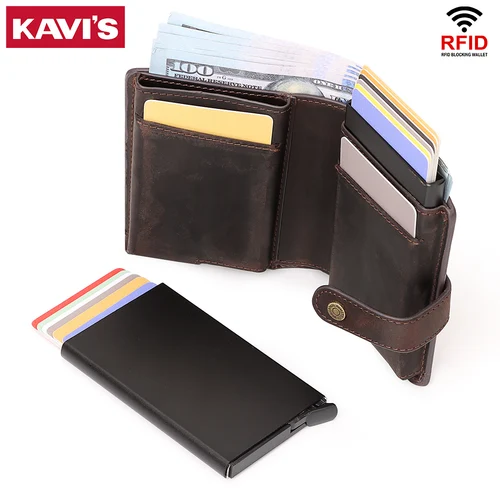 Imagen 2 del producto Tarjetero con protección RFID para hombre, cartera inteligente de liberación rápida con doble aluminio y Metal para tarjetas de crédito e identificación
