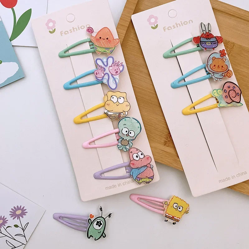 5Pcs SpongeBobs Hairgrips เด็กสาวหวาน Hairpins การ์ตูนอะนิเมะกิ๊ฟหนีบผมชุดเด็ก Headdress น่ารัก Patrick ที่มีสีสัน