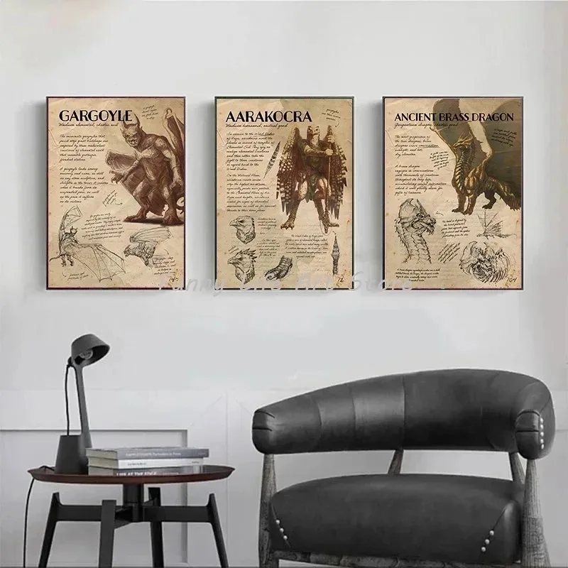 D&D Monster Manual Movie Game Dungeons & Dragons Posters and Prints Canvas Printing Wall Art Picture for Gaming Room Decor Gift