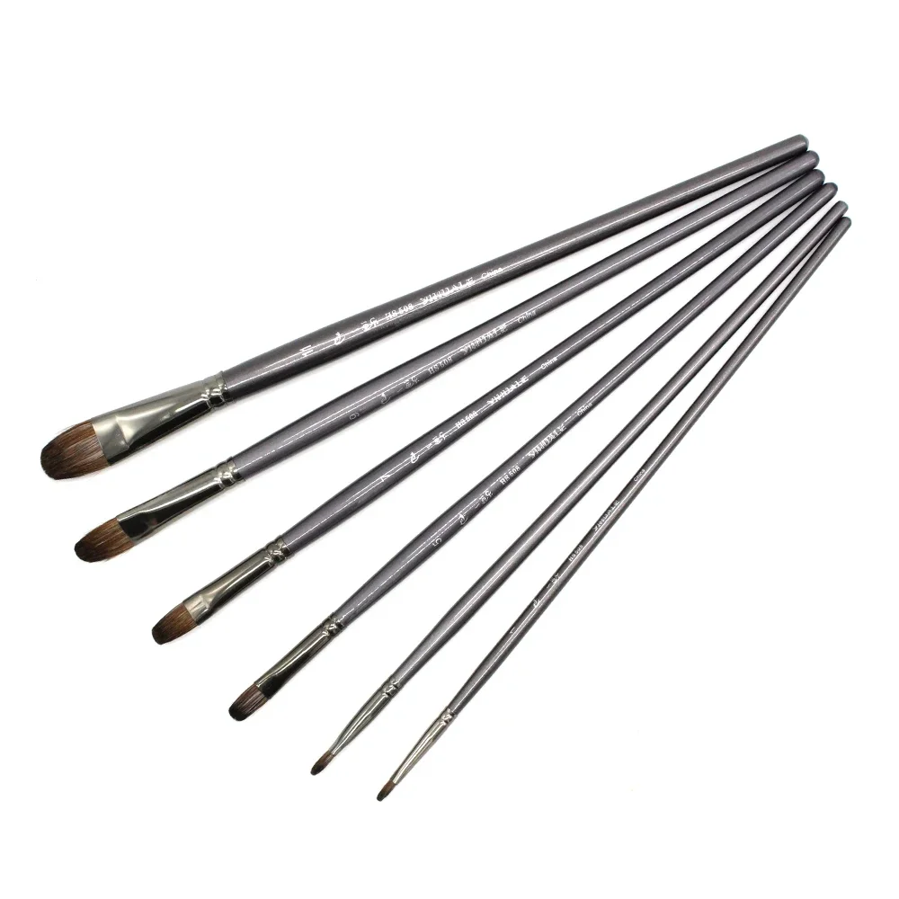 6 Pcs/Set Professional High Quality Tool Squirrel Hair Oil Painting Brush Drawing Brush Filbert Pen For Acrylic Painting Art